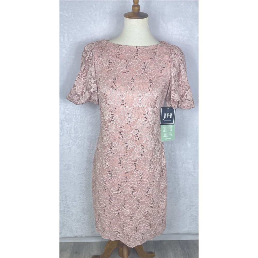 JH Evenings Formal Dress Evening Wear Party Sequins Short Sleeve Pink Size 6 NEW